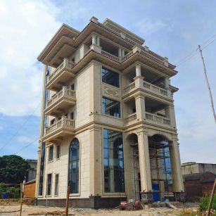 江门 黄金麻花岗岩石材别墅外墙干挂搭配（雕花栏杆花瓶柱门楼罗马柱）