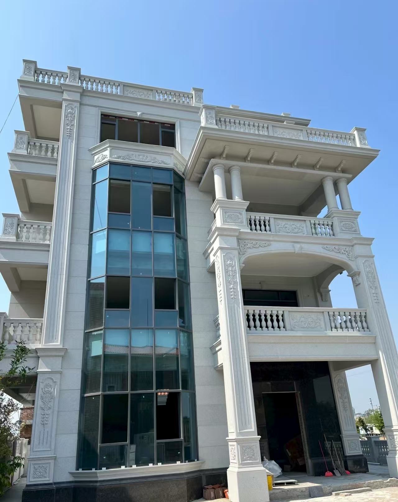 江门 白麻花岗岩别墅外墙干挂效果展示