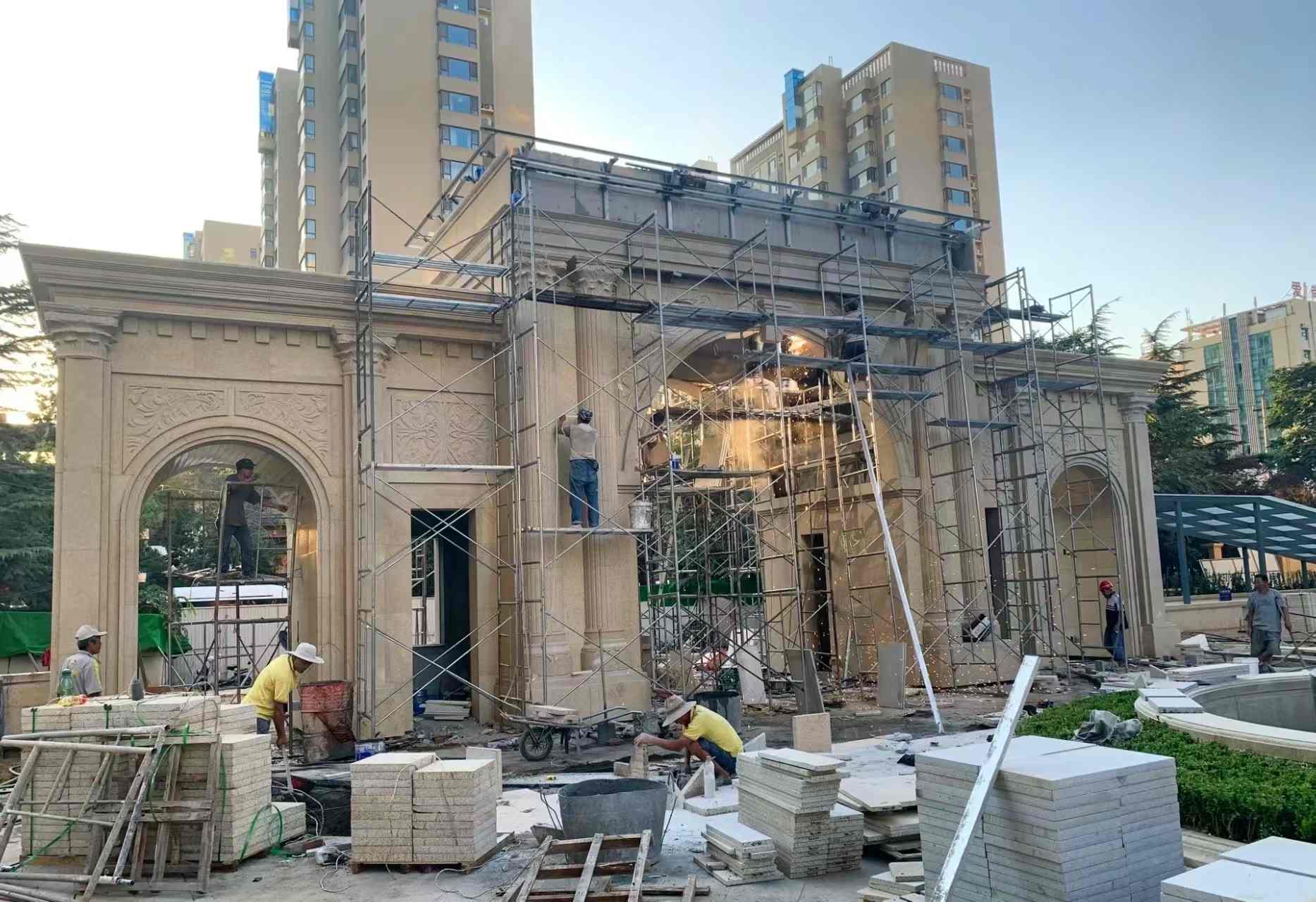 江门 黄金麻荔枝面花岗岩小区门楼外墙干挂