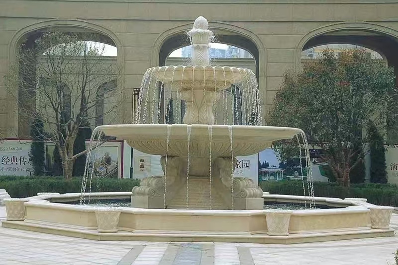 江门 黄金麻花岗岩异型加工——户外庭院石雕流水喷泉