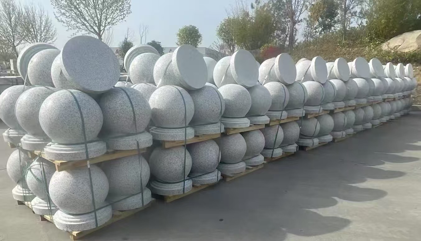江门 白麻花岗岩石材圆球，石球，挡车球，隔离球，景观石球，风水球等