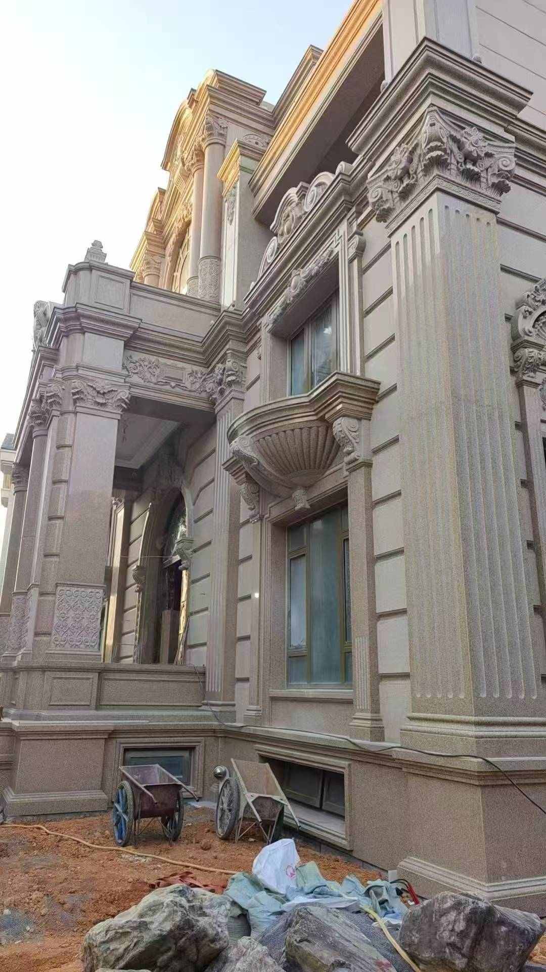 江门 黄金麻花岗岩光面别墅外墙干挂施工完成