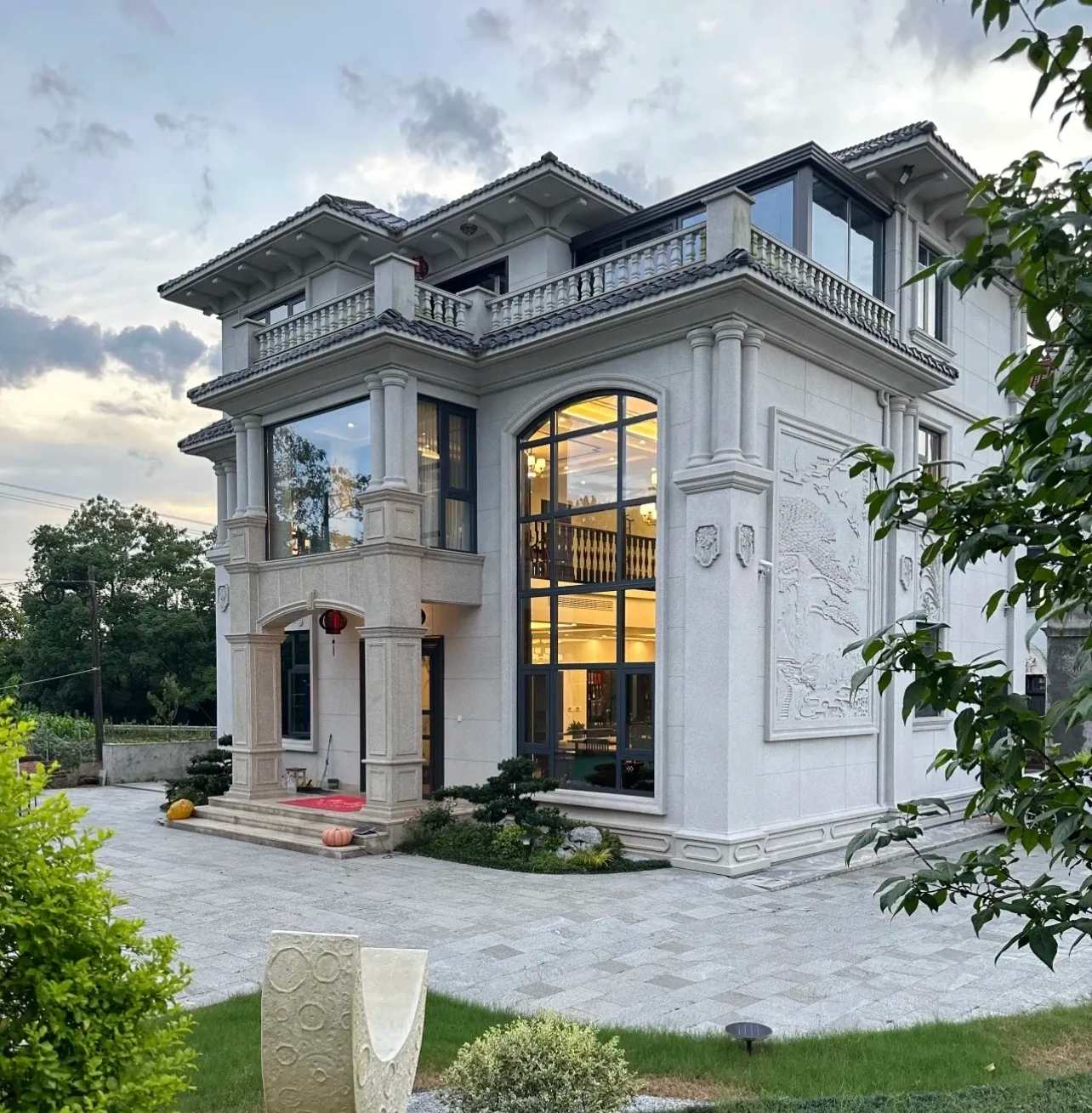 江门 白麻花岗岩私人别墅干挂石材豪华定制