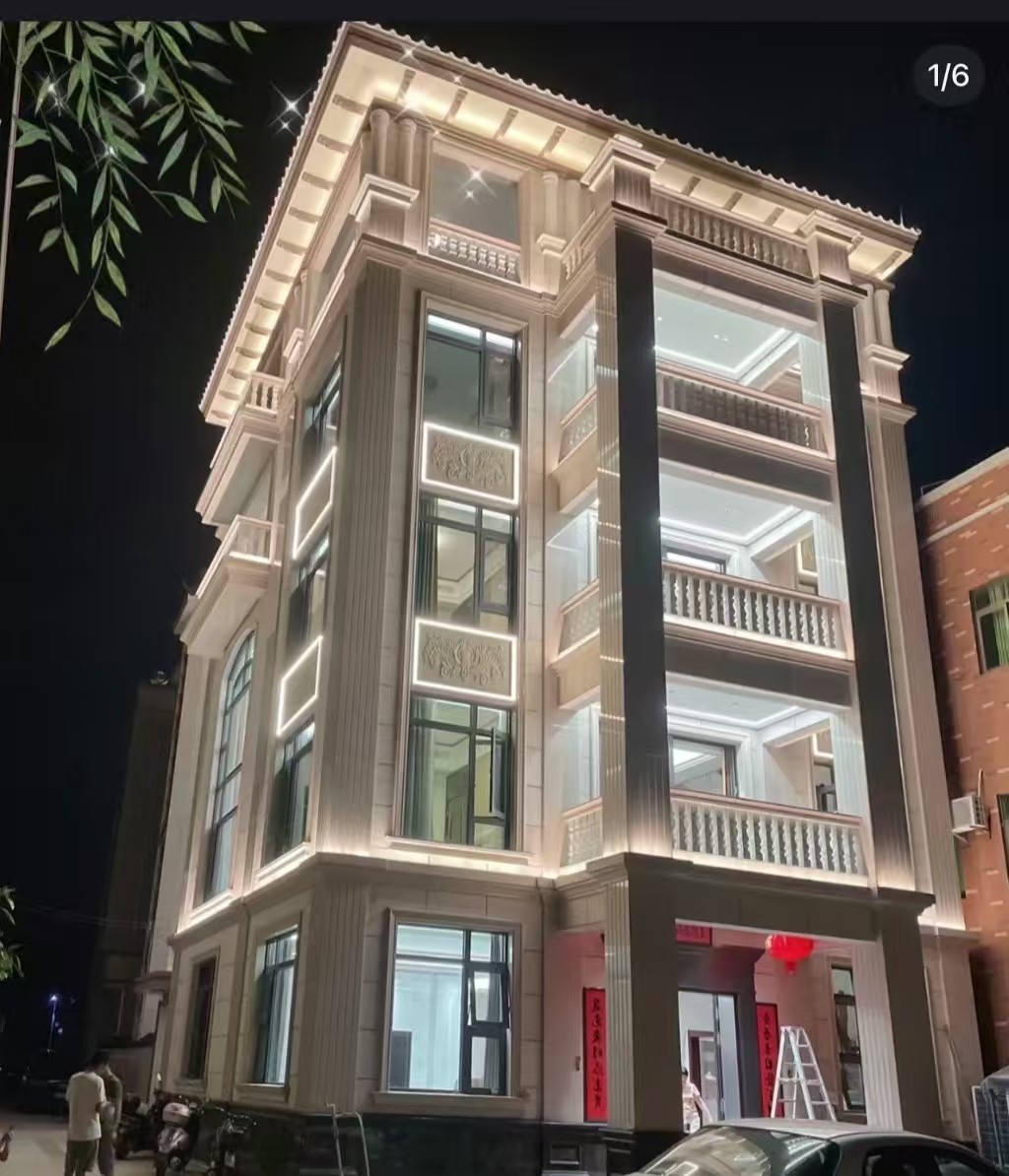 江门 芝麻白花岗岩别墅外墙夜间效果