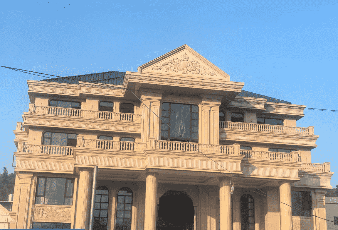 江门黄金麻别墅外墙干挂石材效果示例